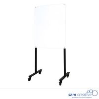 Whiteboard Glass White Magnetic on black movable stand 100x200 cm